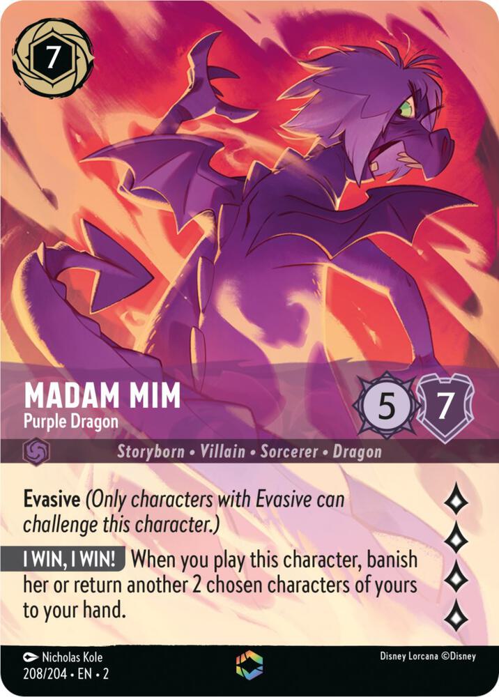 ENCHANTED Madam Mim - Purple Dragon - 208/204 - Enchanted - Lorcana Rise of the Floodborn