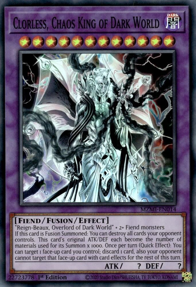 Clorless, Chaos King of Dark World - (MZMI-EN014) Super Rare - 1st Edition