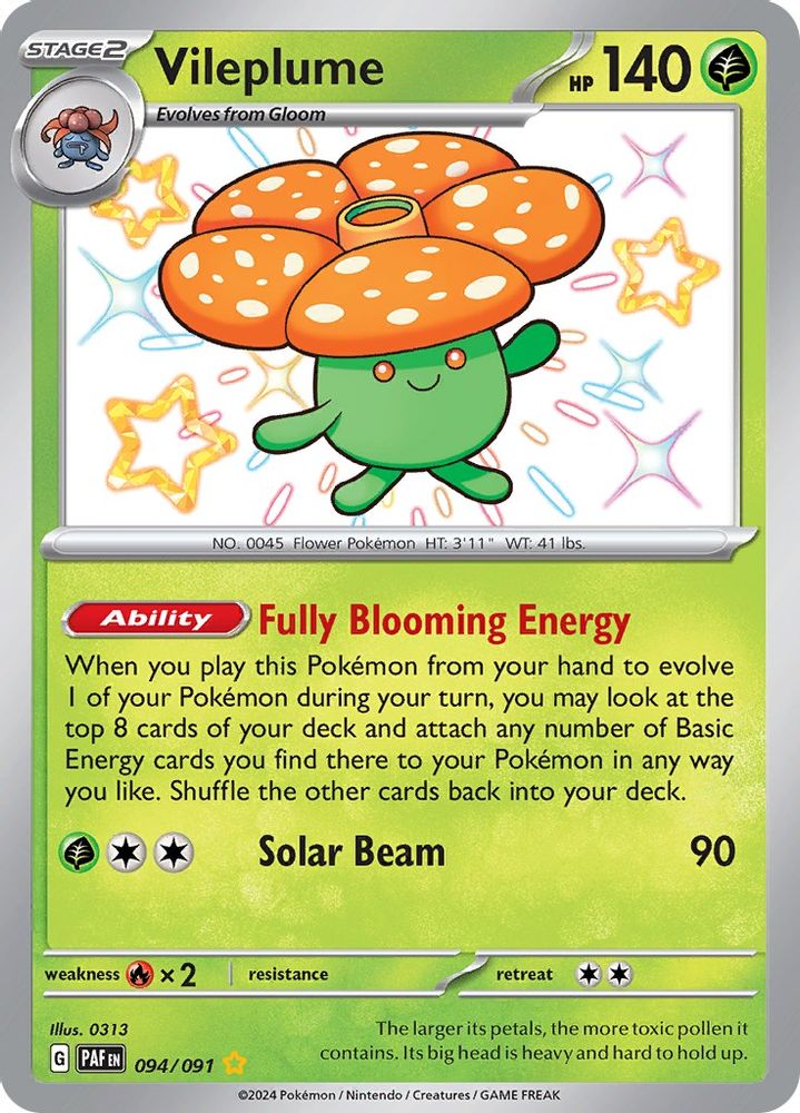 Vileplume - [  094/091 ] - Shiny Rare - Pokemon SV Paldean Fates
