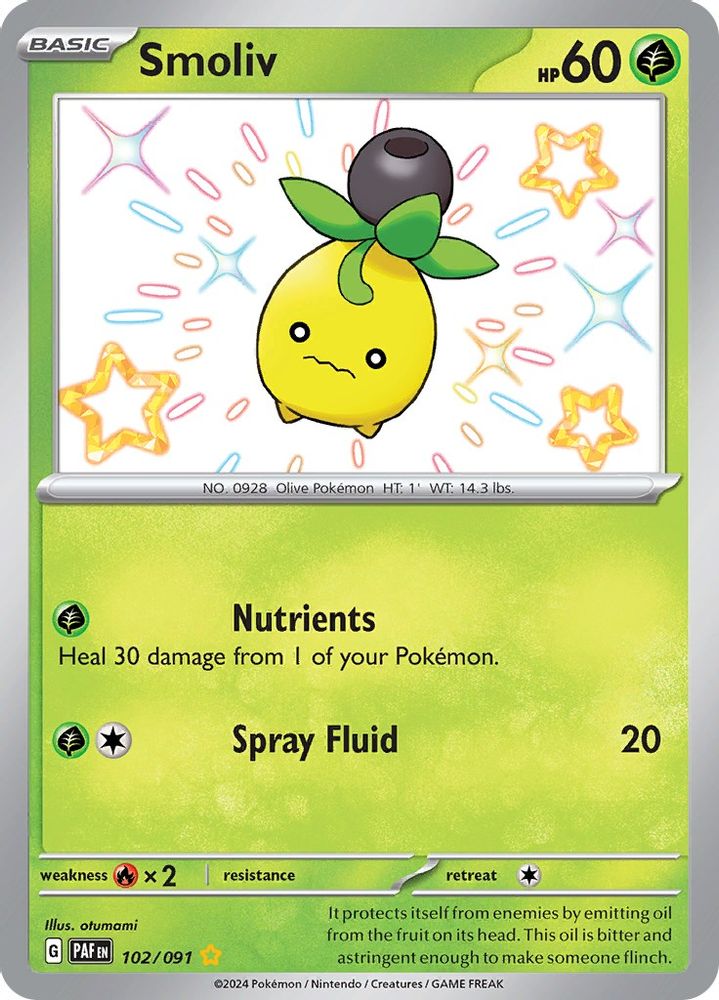 Smoliv - [  102/091 ] - Shiny Rare - Pokemon SV Paldean Fates