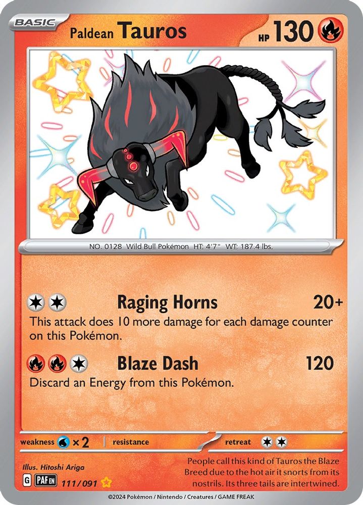 Paldean Tauros - [  111/091 ] - Shiny Rare - Pokemon SV Paldean Fates