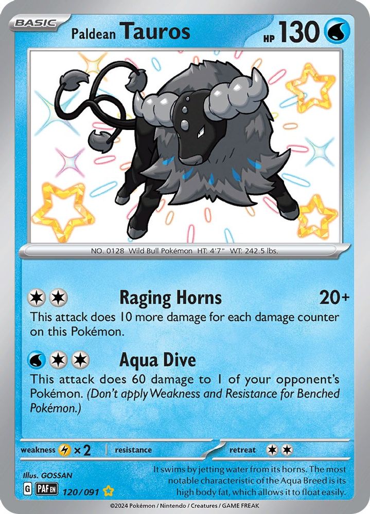 Paldean Tauros - [  120/091 ] - Shiny Rare - Pokemon SV Paldean Fates