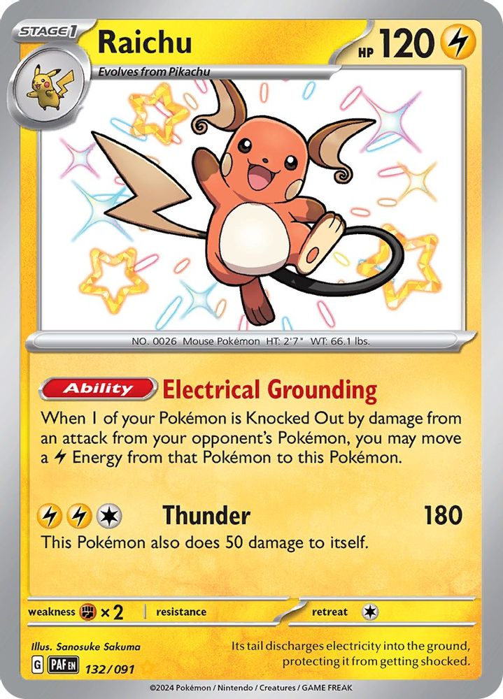 Raichu - [  132/091 ] - Shiny Rare - Pokemon SV Paldean Fates
