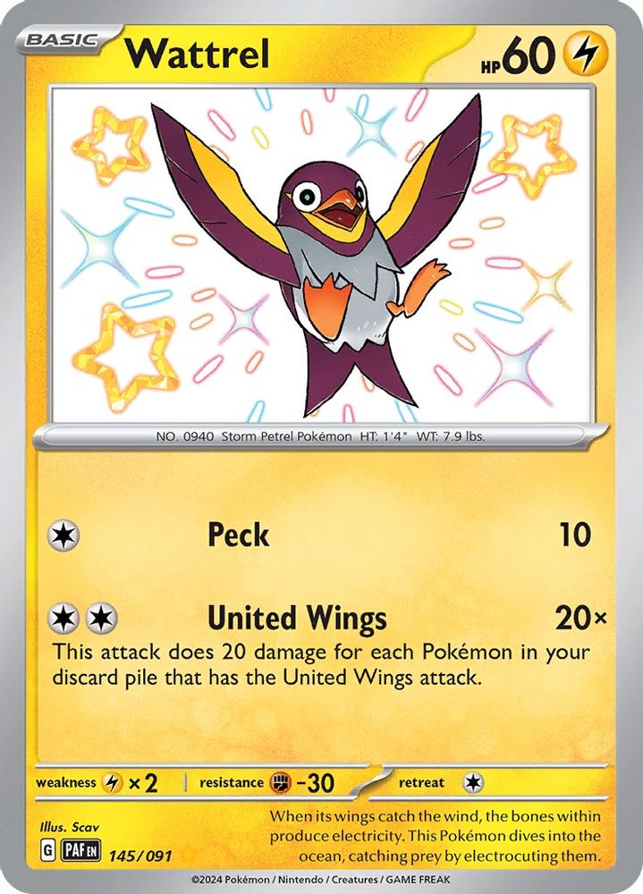 Wattrel - [  145/091 ] - Shiny Rare - Pokemon SV Paldean Fates