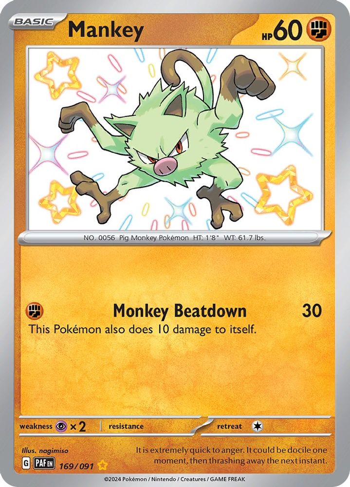 Mankey - [  169/091 ] - Shiny Rare - Pokemon SV Paldean Fates
