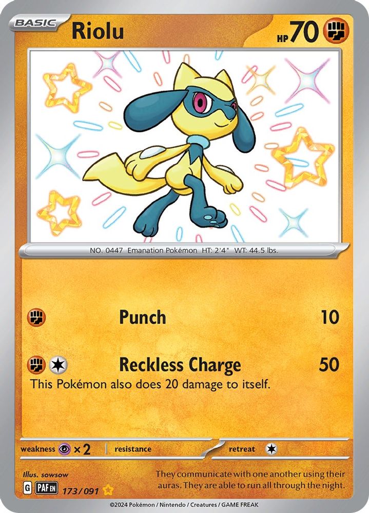 Riolu - [  173/091 ] - Shiny Rare - Pokemon SV Paldean Fates