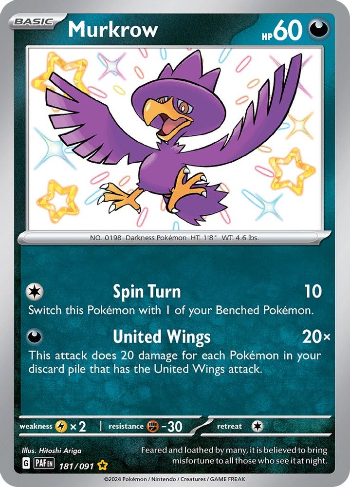 Murkrow - [  181/091 ] - Shiny Rare - Pokemon SV Paldean Fates