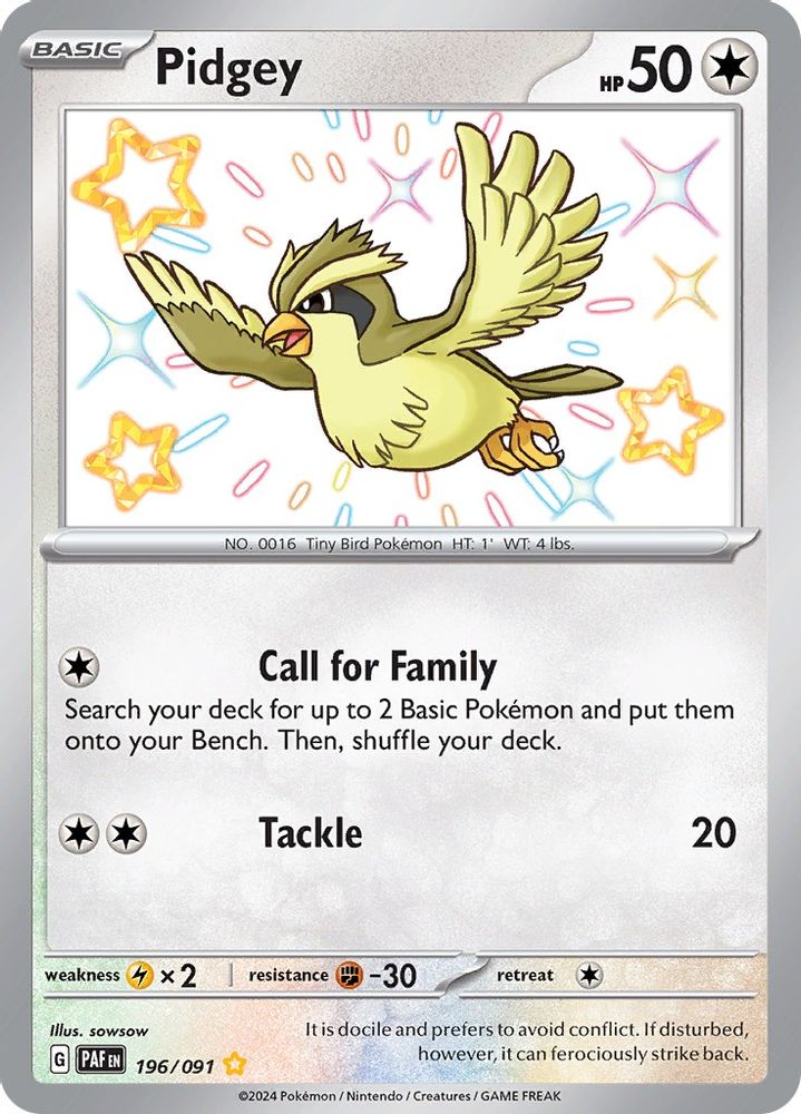 Pidgey - [  196/091 ] - Shiny Rare - Pokemon SV Paldean Fates