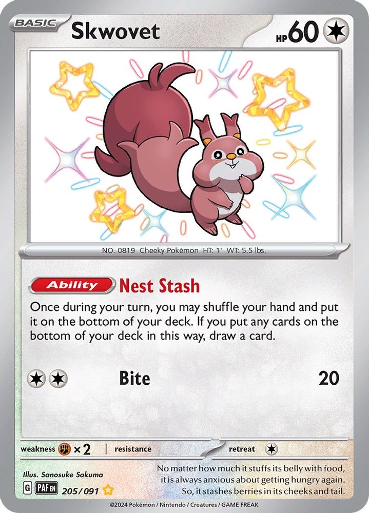 Skwovet - [  205/091 ] - Shiny Rare - Pokemon SV Paldean Fates