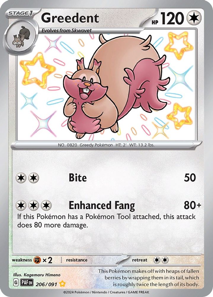 Greedent - [  206/091 ] - Shiny Rare - Pokemon SV Paldean Fates