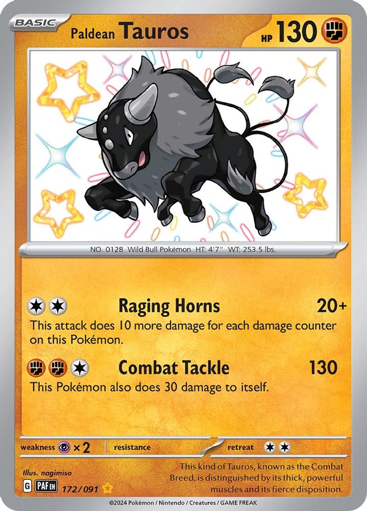 Paldean Tauros - [  172/091 ] - Shiny Rare - Pokemon SV Paldean Fates