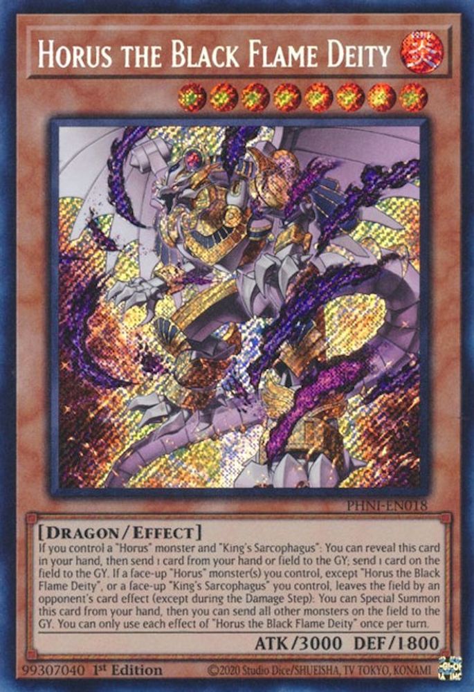 Horus the Black Flame Deity - (PHNI-EN018) Secret Rare - 1st Edition
