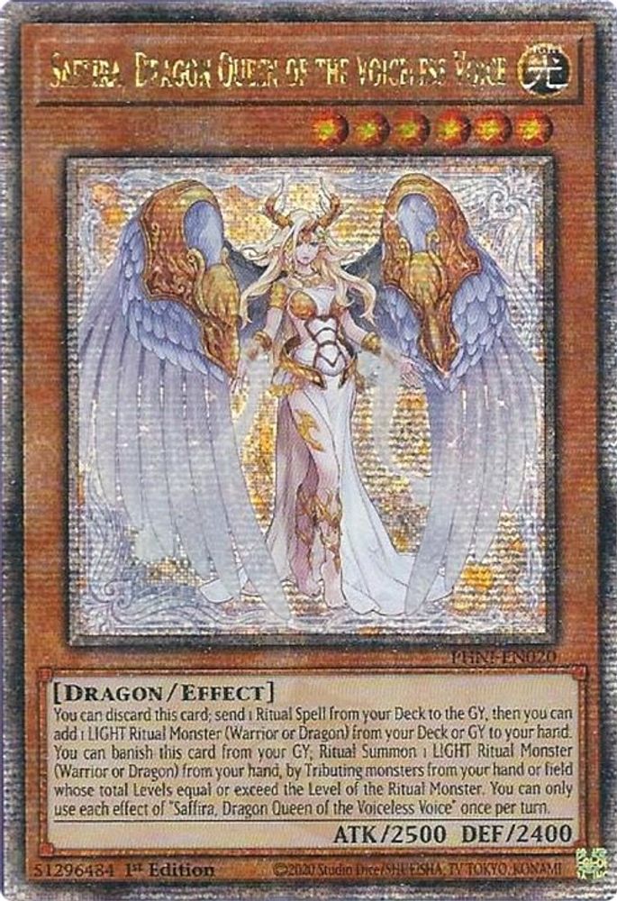 [QUARTER CENTURY RARE] Saffira, Dragon Queen of the Voiceless Voice (Quarter Century Secret Rare) - (PHNI-EN020) - 1st Edition