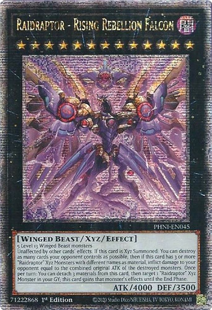 [QUARTER CENTURY RARE] Raidraptor - Rising Rebellion Falcon (Quarter Century Secret Rare) - (PHNI-EN045) - 1st Edition