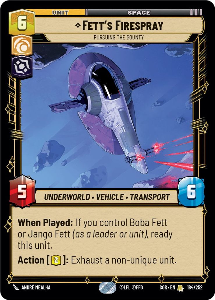 Foil Fetts Firespray - Pursuing The Bounty - 184/252 - Rare Spark Of Rebellion
