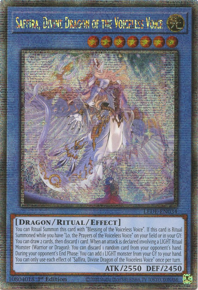 [QUARTER CENTURY RARE] Saffira, Divine Dragon of the Voiceless Voice (Quarter Century Secret Rare) - (LEDE-EN034) - 1st Edition