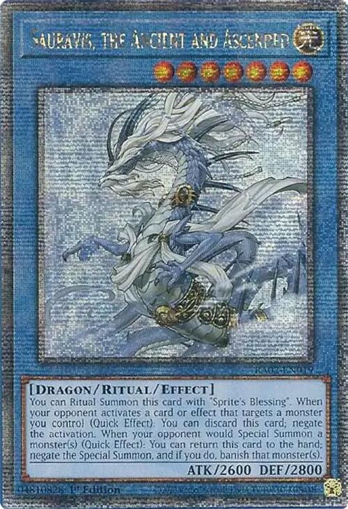 [QUARTER CENTURY] Sauravis, the Ancient and Ascended (Quarter Century Secret Rare) - (RA02-EN019) - 1st Edition