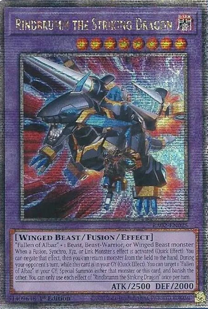 [QUARTER CENTURY] Rindbrumm the Striking Dragon (Quarter Century Secret Rare) - (RA02-EN025) - 1st Edition