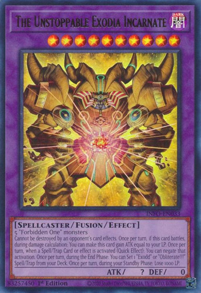 The Unstoppable Exodia Incarnate - (INFO-EN033) Ultra Rare - 1st Edition