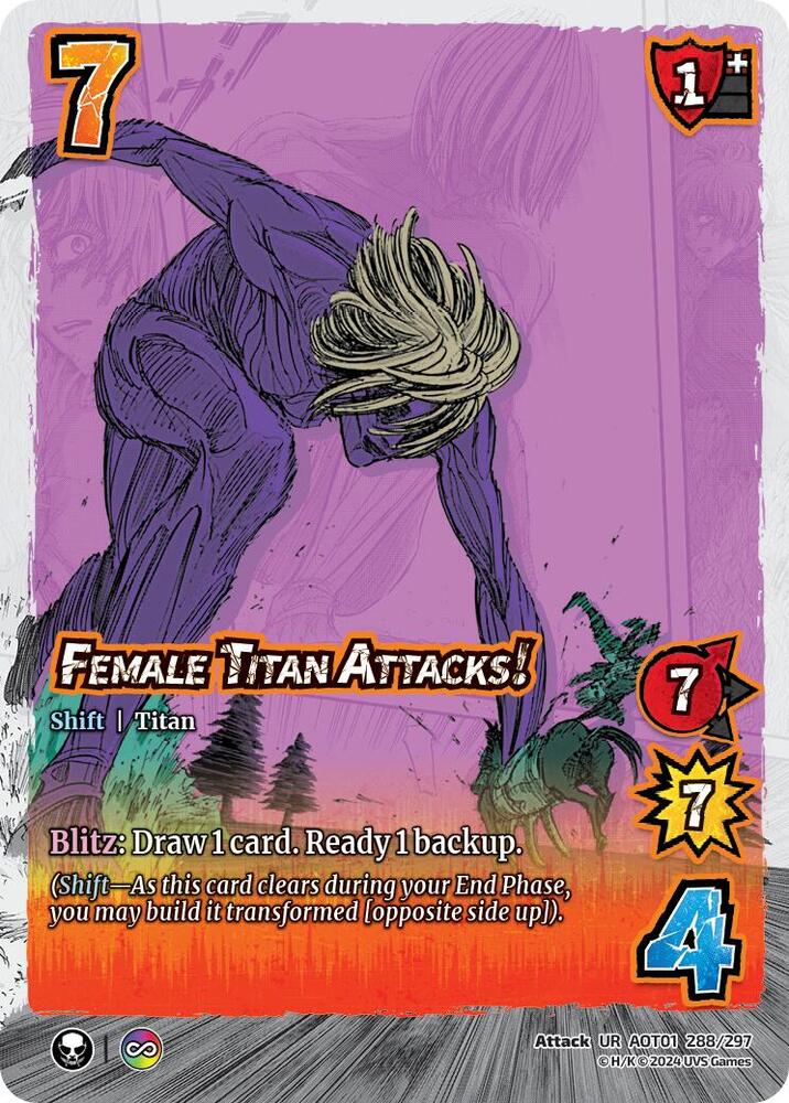 FOIL Female Titan Attacks! // The Female Titan - 288/297 - UR - Attack on Titan