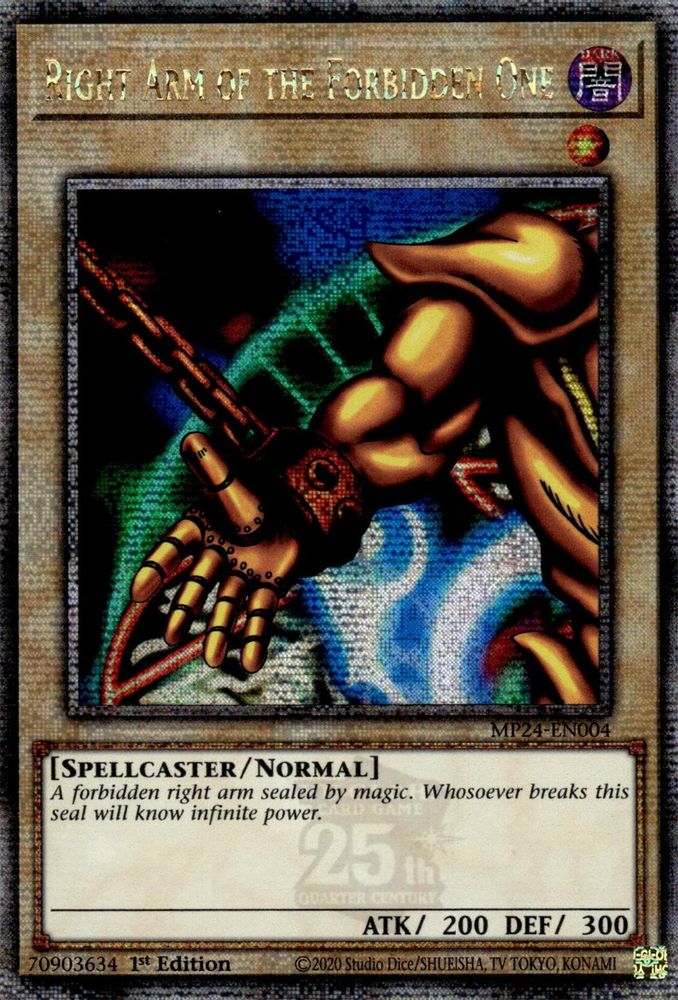 [QUARTER CENTURY RARE] Right Arm of the Forbidden One (Quarter Century Secret Rare) - (MP24-EN004) - 1st Edition