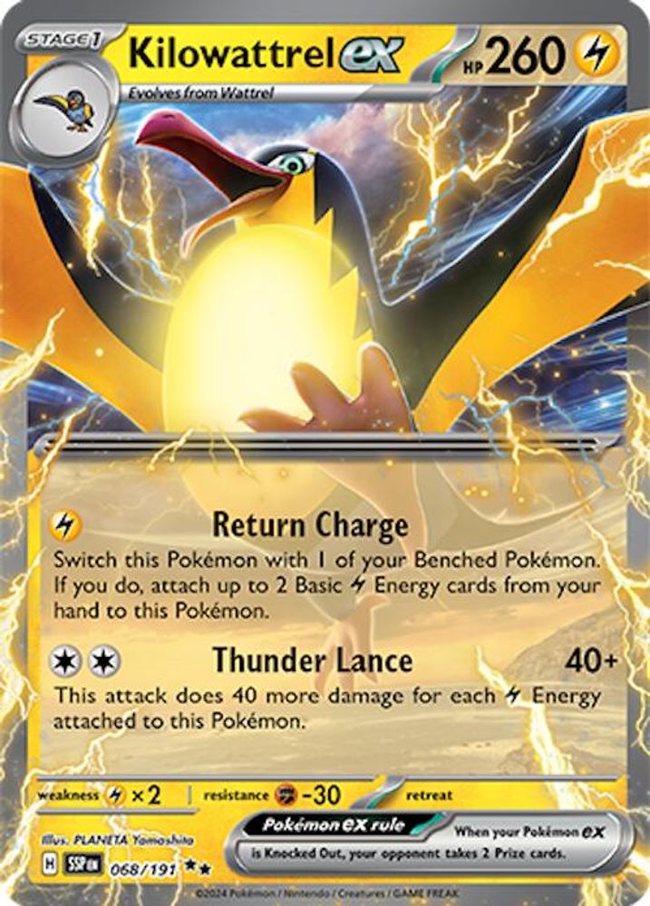 Kilowattrel ex - [  068/191 ] - Double Rare - Pokemon SV08 Surging Sparks