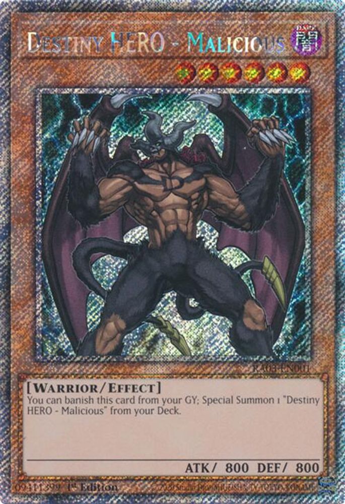 [PLATINUM RARE] Destiny HERO - Malicious (Platinum Secret Rare) - (RA03-EN001) - 1st Edition