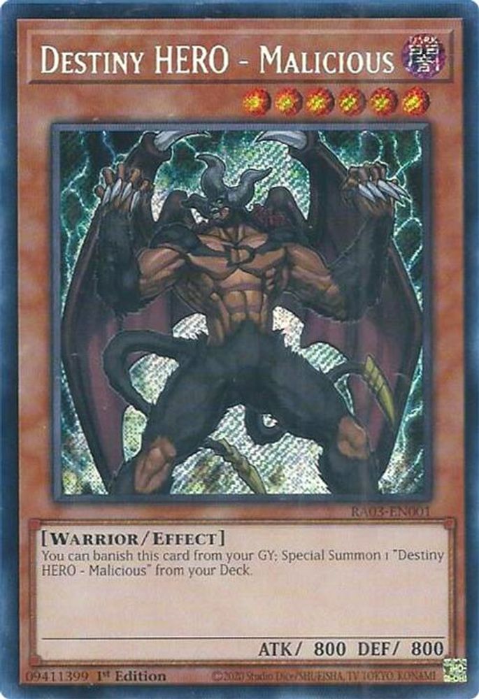[SECRET RARE] Destiny HERO - Malicious (Secret Rare) - (RA03-EN001) - 1st Edition
