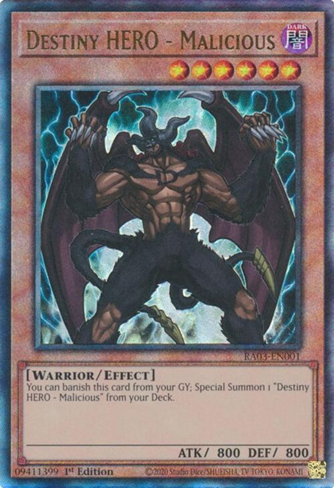 [ULTIMATE RARE] Destiny HERO - Malicious (PUR) - (RA03-EN001) - 1st Edition