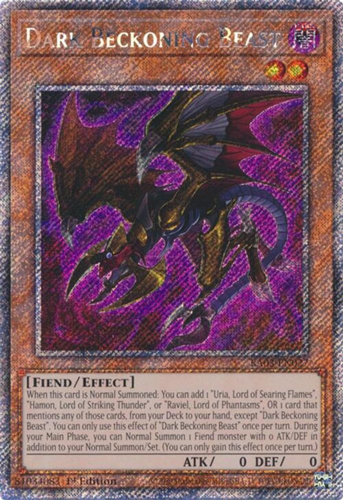 [PLATINUM RARE] Dark Beckoning Beast (Platinum Secret Rare) - (RA03-EN027) - 1st Edition