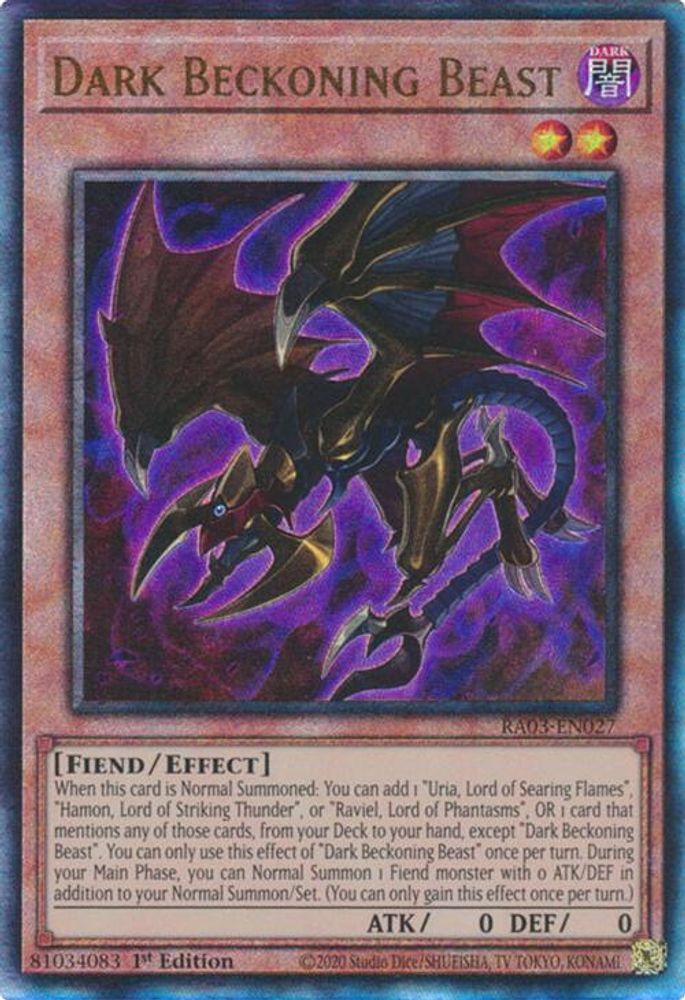 [ULTIMATE RARE] Dark Beckoning Beast (PUR) - (RA03-EN027) - 1st Edition