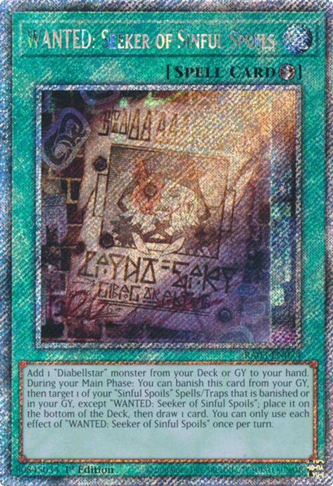 [PLATINUM RARE] WANTED: Seeker of Sinful Spoils (Platinum Secret Rare) - (RA03-EN074) - 1st Edition