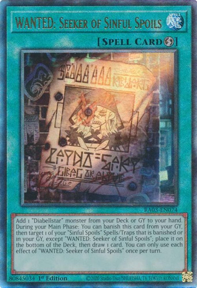 [ULTIMATE RARE] WANTED: Seeker of Sinful Spoils (PUR) - (RA03-EN074) - 1st Edition