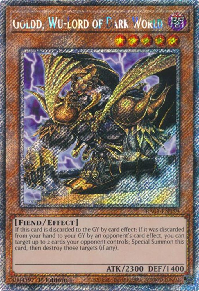 [PLATINUM RARE] Goldd, Wu-Lord of Dark World (Platinum Secret Rare) - (RA03-EN159) - 1st Edition
