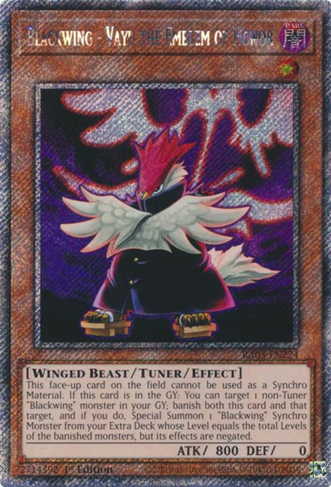 [PLATINUM RARE] Blackwing - Vayu the Emblem of Honor (Platinum Secret Rare) - (RA03-EN224) - 1st Edition