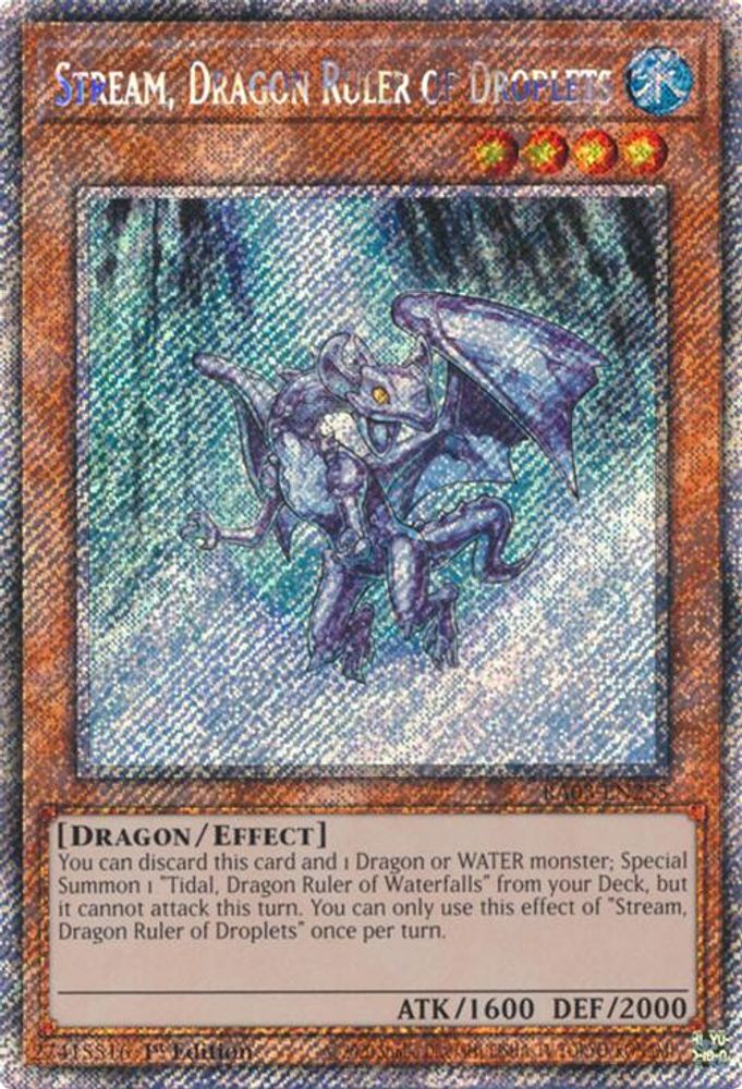 [PLATINUM RARE] Stream, Dragon Ruler of Droplets (Platinum Secret Rare) - (RA03-EN255) - 1st Edition