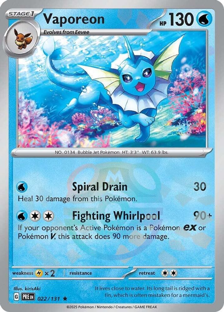 Vaporeon (Master Ball Pattern) - [  022/131 ] - Rare - Pokemon SV Prismatic Evolutions