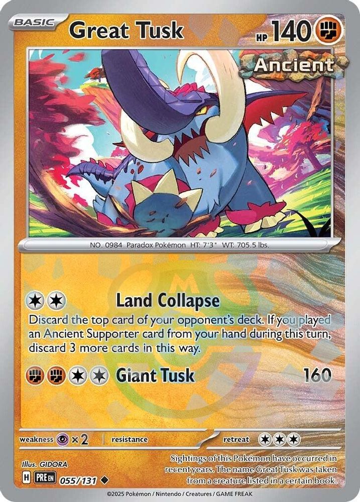 Great Tusk (Master Ball Pattern) - [  055/131 ] - Uncommon - Pokemon SV Prismatic Evolutions