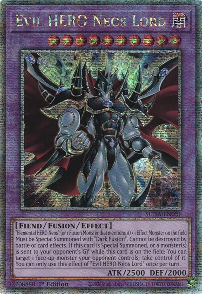 [QUARTER CENTURY RARE] Evil HERO Neos Lord (Quarter Century Secret Rare) - (SUDA-EN031) - 1st Edition