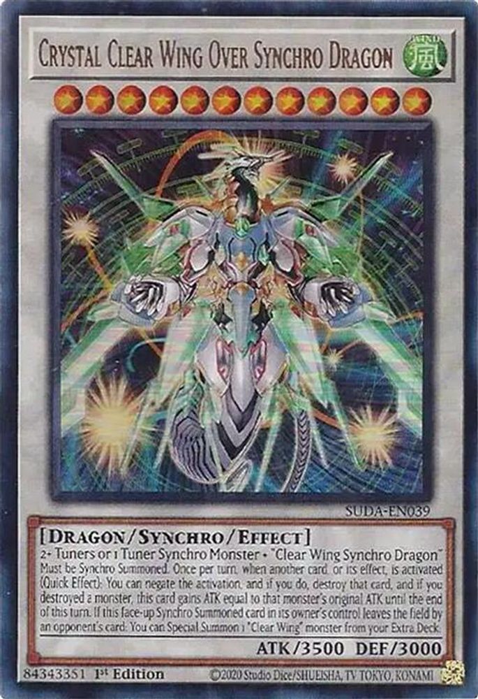 Crystal Clear Wing Over Synchro Dragon - (SUDA-EN039) - Ultra Rare 1st Edition
