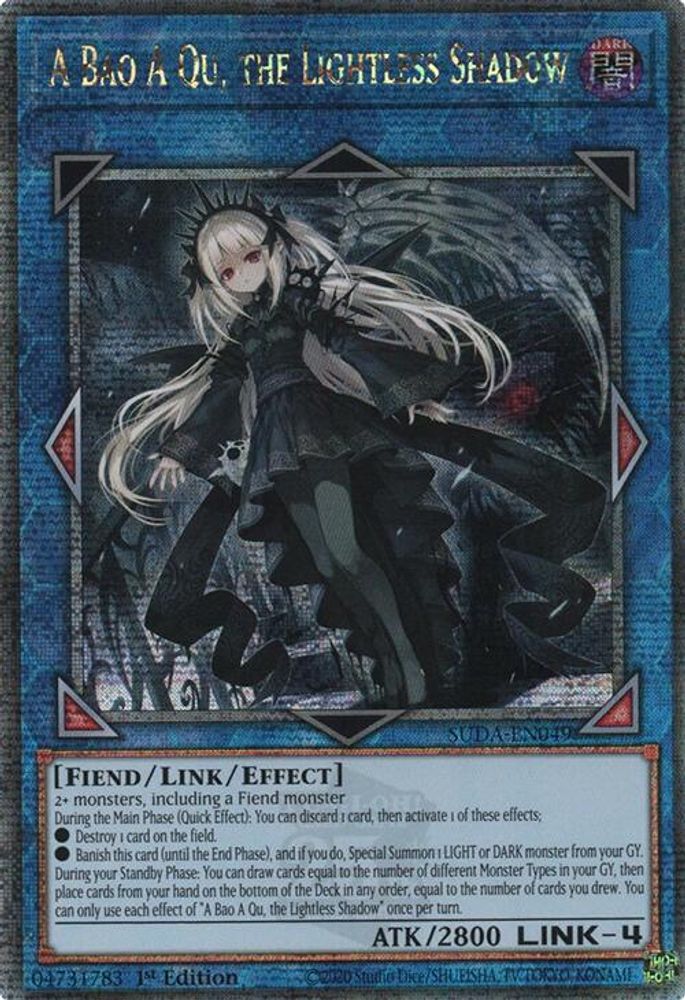 [QUARTER CENTURY RARE] A Bao A Qu, the Lightless Shadow (Quarter Century Secret Rare) - (SUDA-EN049) - 1st Edition
