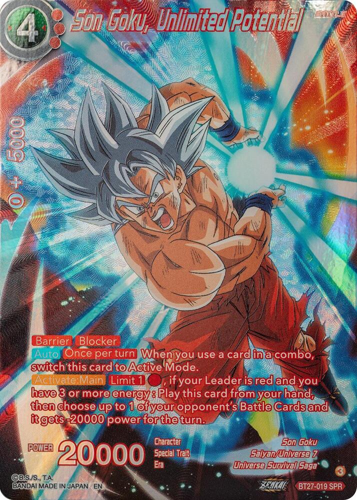 rare goku card Son Goku, Unlimited Potential - BT27-019 - SPR