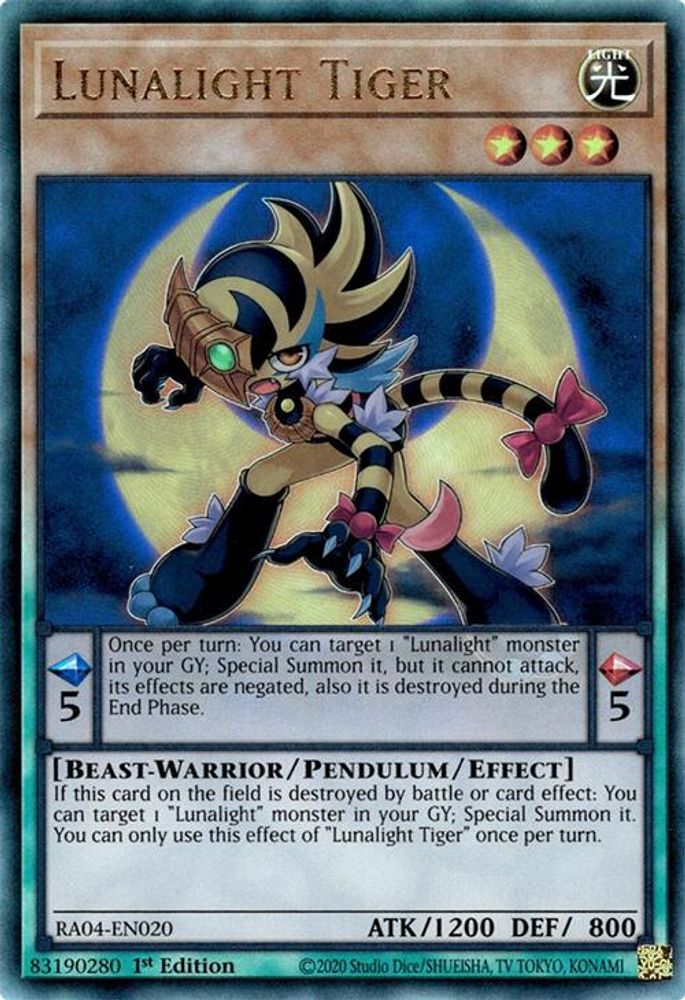 [ULTIMATE RARE] Lunalight Tiger (PUR) - (RA04-EN020) - 1st Edition