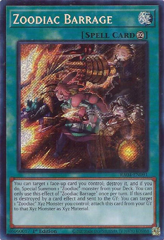 [SECRET RARE] Zoodiac Barrage (Secret Rare) - (RA04-EN091) - 1st Edition