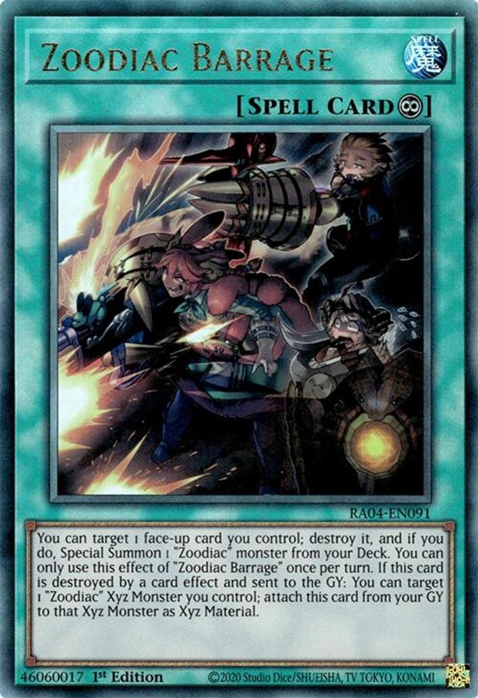 [ULTIMATE RARE] Zoodiac Barrage (PUR) - (RA04-EN091) - 1st Edition