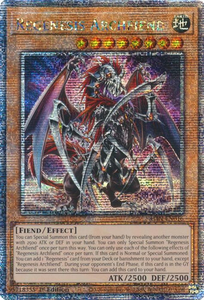 [QUARTER CENTURY SECRET RARE] Regenesis Archfiend (Quarter Century Secret Rare) - (ALIN-EN016) - 1st Edition