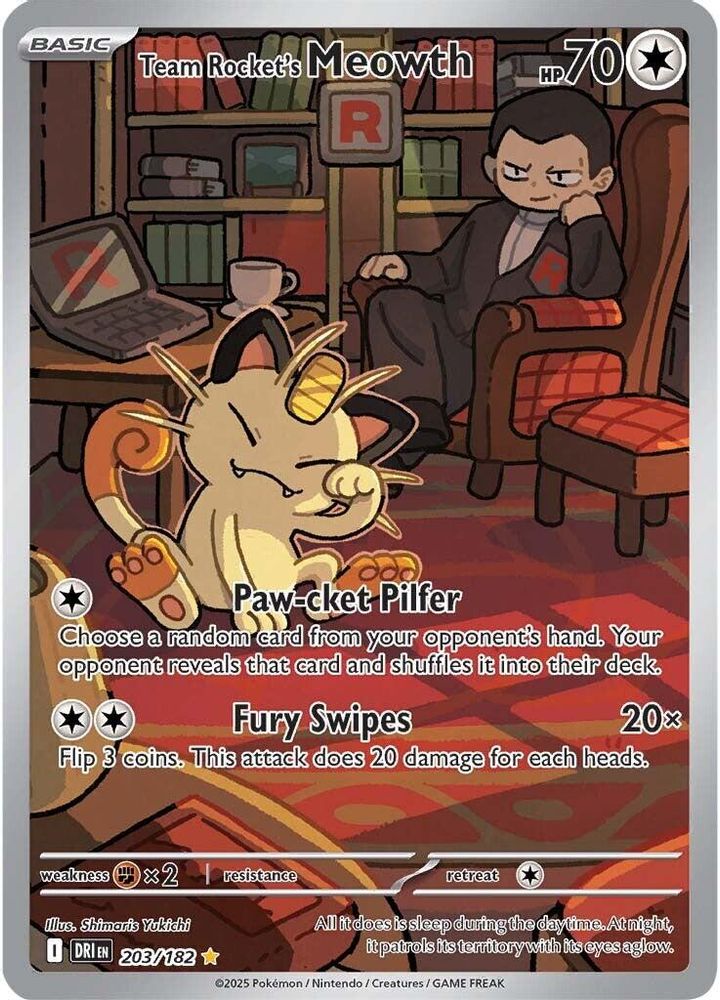 Team Rocket's Meowth - [  203/182 ] - Illustration Rare - Pokemon SV10 Destined Rivals