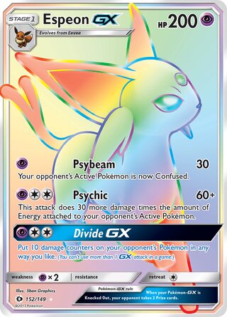 HYPER RARE Espeon GX - 152/149 - Sun and Moon Base Set Cherry Collectables HYPER RARE Espeon GX - 152/149 - Sun and Moon Base Set Cherry Collectables