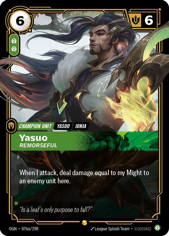 Yasuo - Remorseful (Alternate Art) (076a/298) Showcase - Riftbound Origins Foil