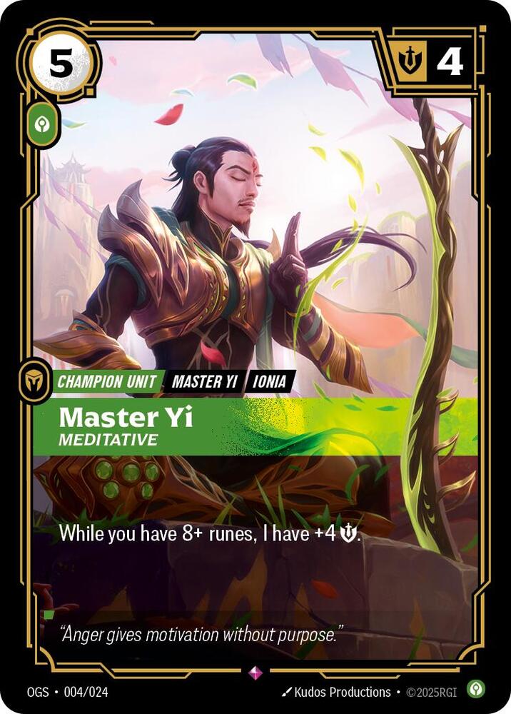 Master Yi Meditative - 004/024 - Rare -  Riftbound - Proving Grounds